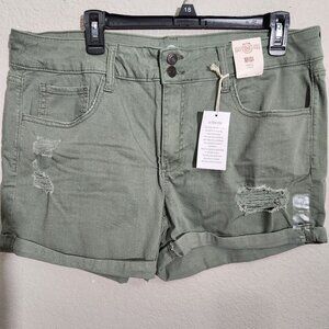So Womens Olive Green Midi Low Rise Stretch Shorts Size 17